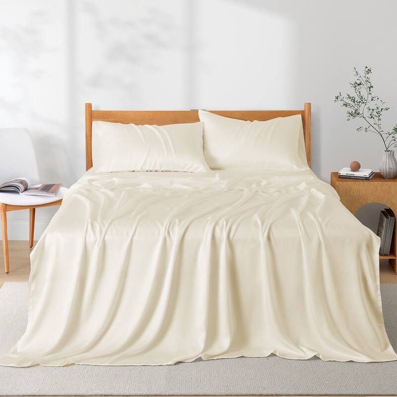 Silky Cooling Breathable 100% Tencel Sheets Set for Hot Sleepers, Cool Touch Bed Sheet