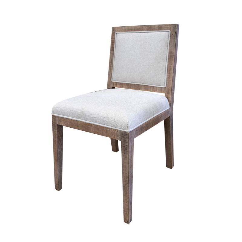 Sevy Side Dining Chair Set of 2, Padded Square Back and Seat, Brown Wood