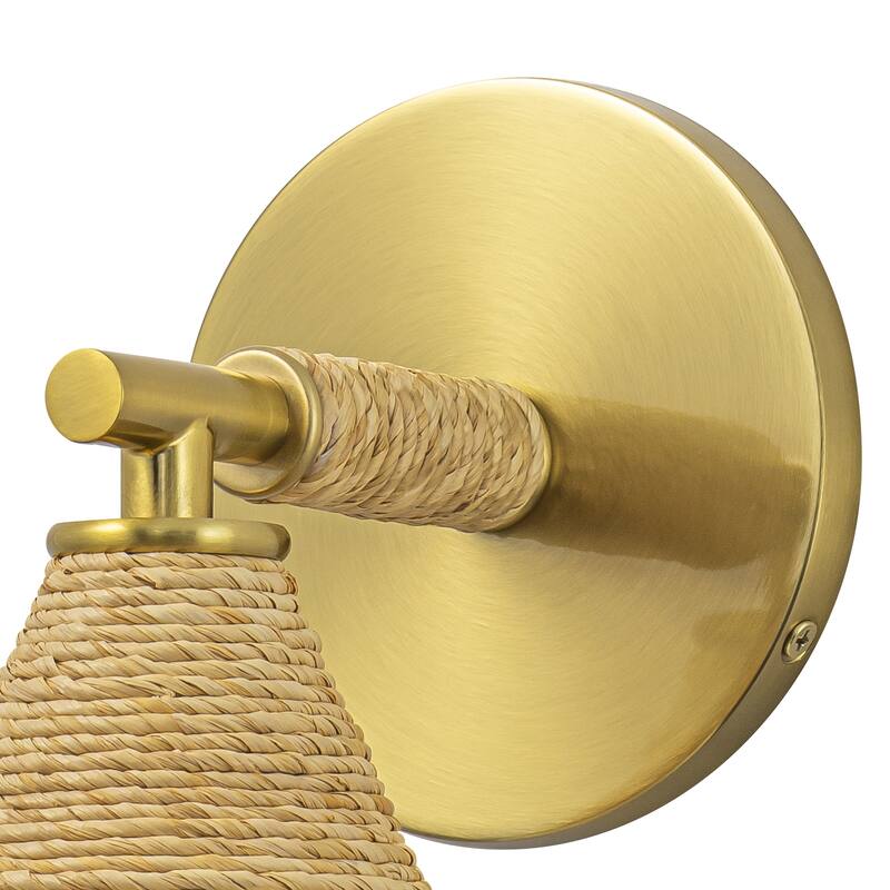 Wall Sconce with Milky Metal Cone Shade and Hand-Wrapped Jute Rope