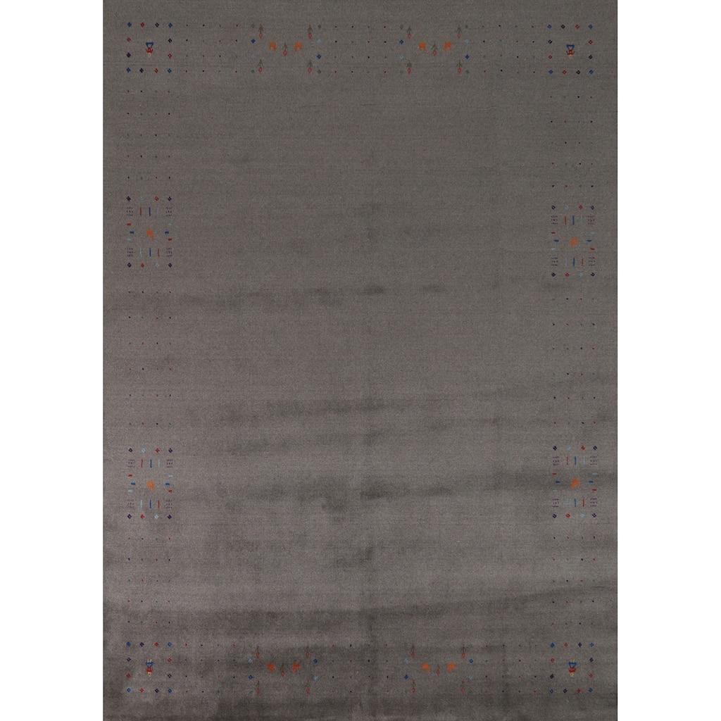 Hand Knotted Oriental 100% Wool Carpet Tribal Animal Pictorial Greys & Charcoal Gabbeh Area Rug - 10' 1'' X 8' 1''