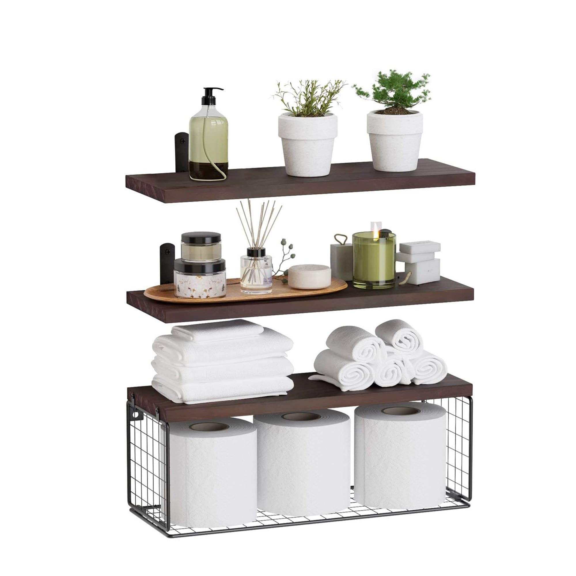 2-in-1 Wall Mounted Floating Shelf with Storage Basket