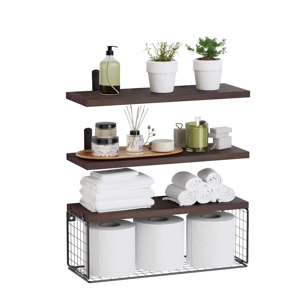 2-in-1 Wall Mounted Floating Shelf with Storage Basket
