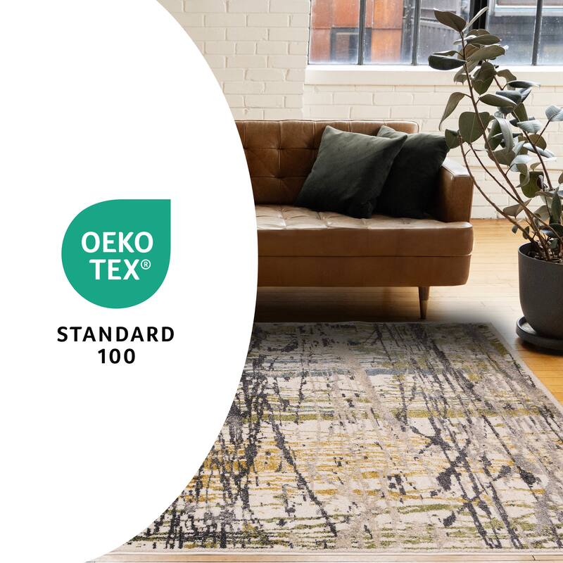 Blue Yellow Green Grey Paint Splatter Abstract Area Rug