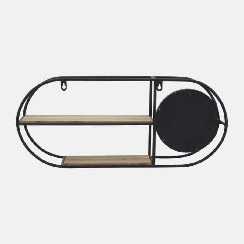 Oval Wall Shelf with Mirror - 30" - Black and Brown
