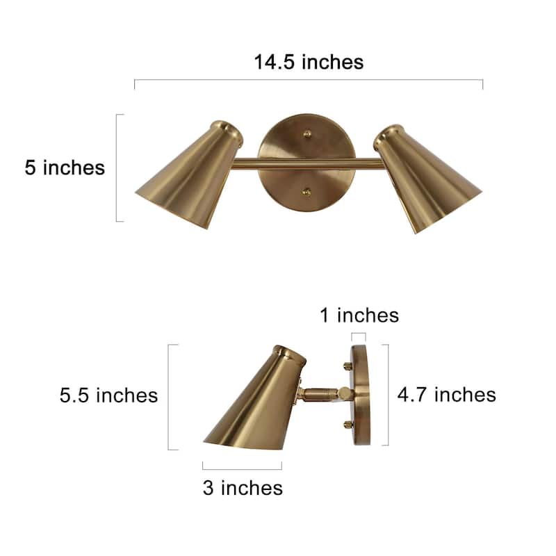 Modern 2-Light Black Gold Bathroom Vanity Light Dimmable Metal Wall Sconces