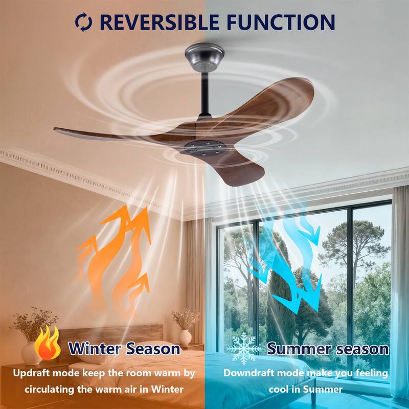 42" Solid Wood Ceiling Fan, Outdoor, 3 Blade, No Light, for Patio Living Room Bedroom Porch, Remote Control, Water Resistant