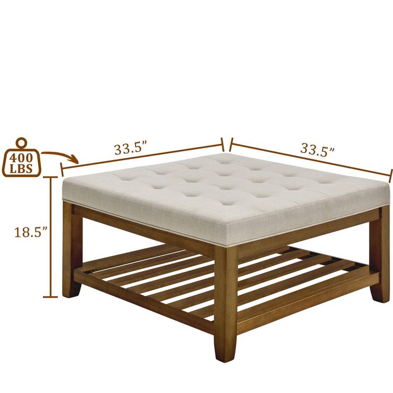 Coffee table with tufted linen upholstery
