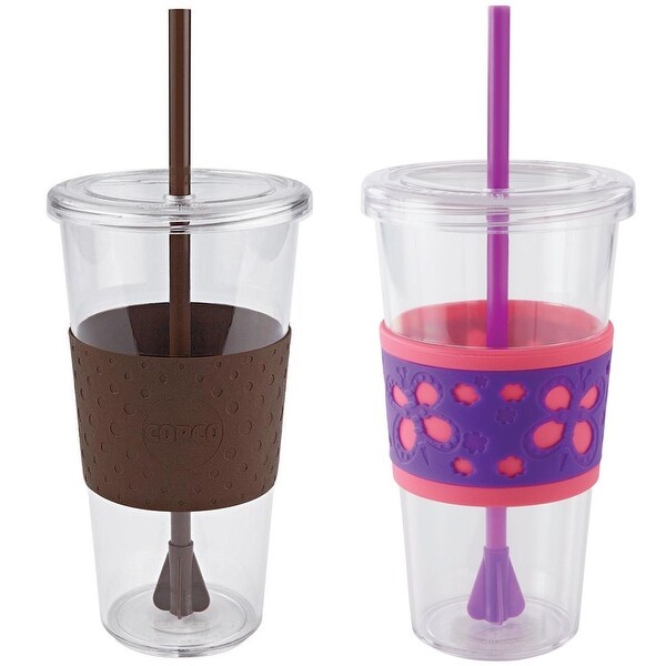 Copco Set of 2 Sierra 24 Oz Cold Tumblers Straw & Lid - Pink