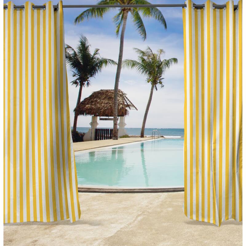 54" x 84" Solid Grommet Semi-Sheer Outdoor Curtain Panel - 54X84 - Yellow/White Stripe