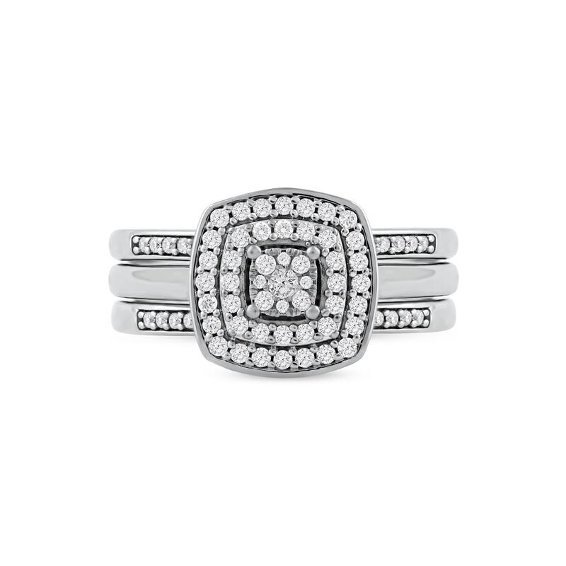 IGI Certified 3/8ct TDW Diamond Cluster Halo Bridal Set in 10K White Gold for Women