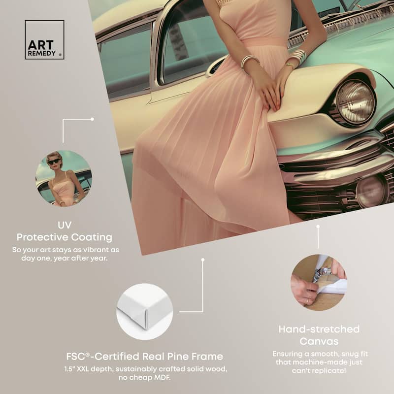 Vintage Beach Car Cover Canvas by Art Remedy, Gallery Wrapped