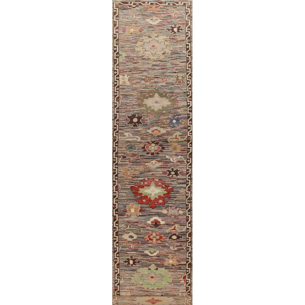 Hand Knotted Oriental 100% Wool Carpet Transitional Floral Multi-Colored Oushak Runner Rug - 19' 11'' X 2' 6''