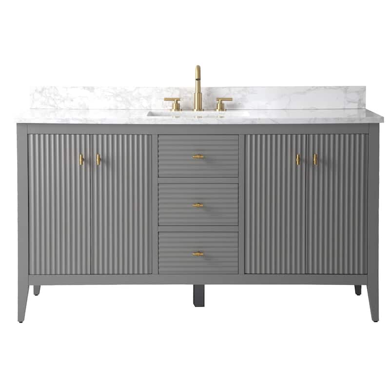 Vanity Art 60" Single Sink Bathroom Vanity Cabinet with Engineered Marble Countertop