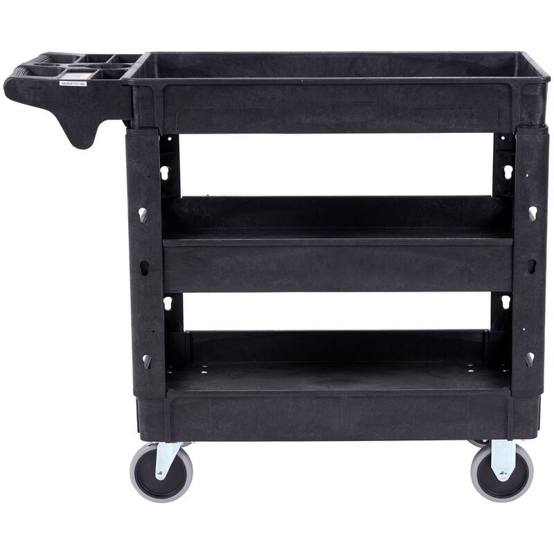 Black Heavy Duty Plastic Rolling Utility Service Cart with 3 Storage Shelf and Lockable Swivel Wheels - 40.70 x 17.13 x 33.74 in