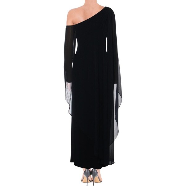 ralph lauren one shoulder cape gown