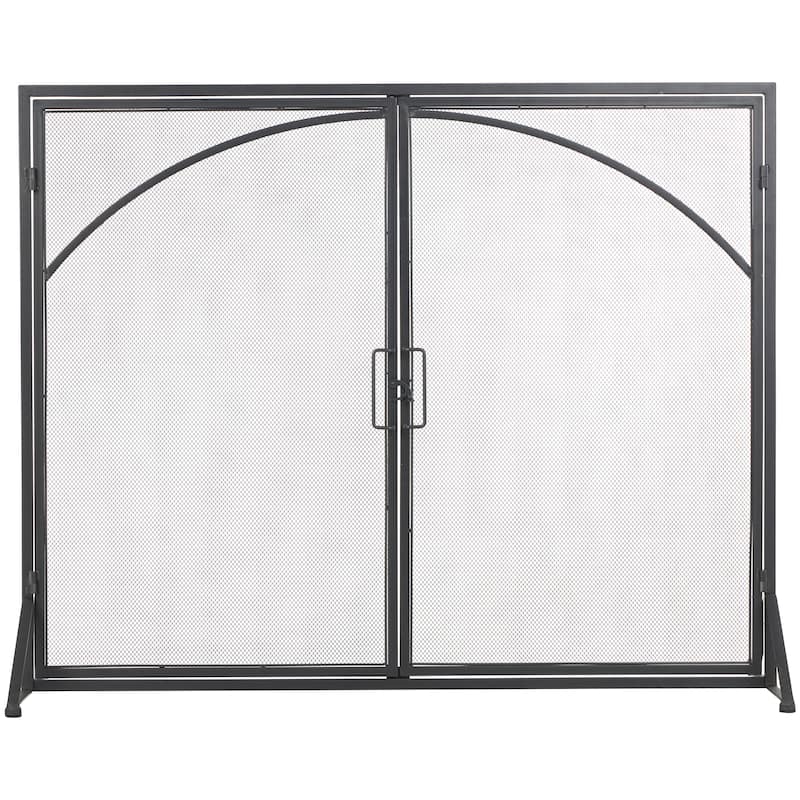 Metal Single Panel Fireplace Screen with Arch Inspired Doors and Handles - Black - Roche River Decor - 12"W x 31"L x 32"H