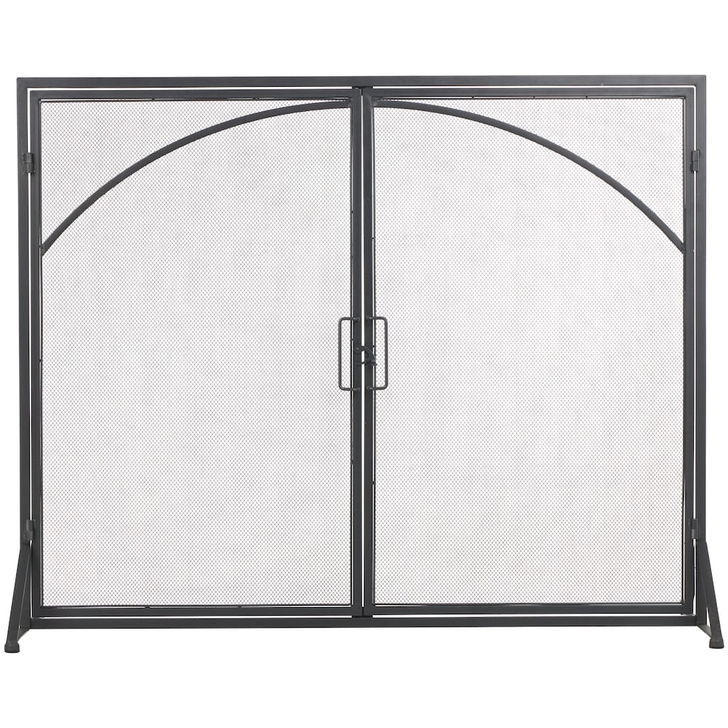 Metal Single Panel Fireplace Screen with Arch Inspired Doors and Handles - Black - Roche River Decor - 12"W x 31"L x 32"H