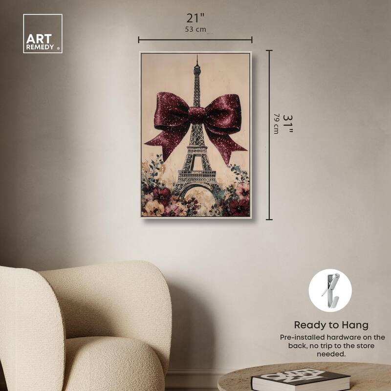 Sparkling Bow Eiffel Tower Canvas by Art Remedy