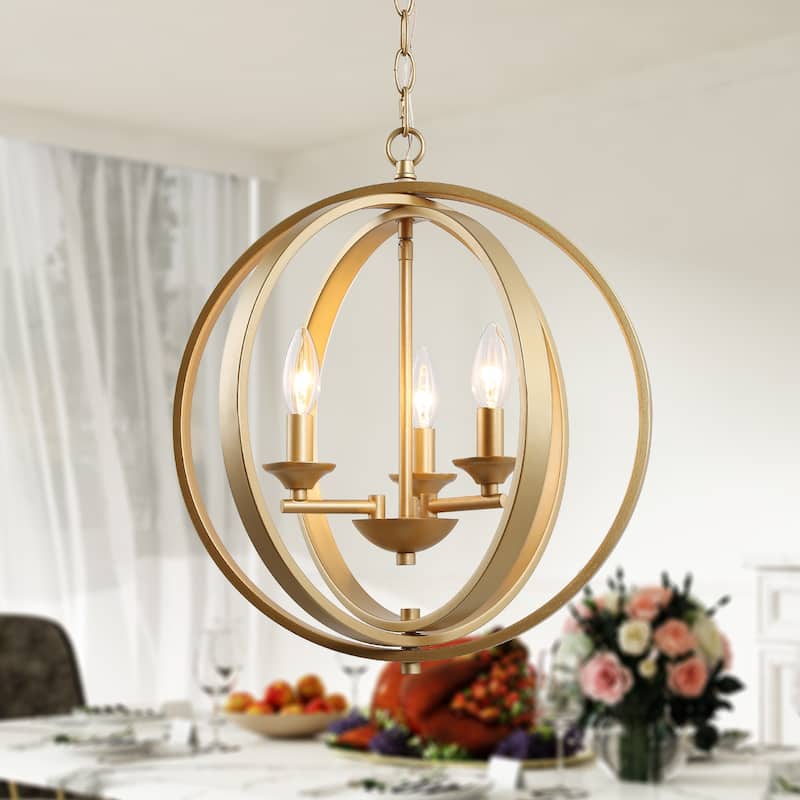 Rella Modern Gold Globe Cage Drum Chandelier Adjustable Foyer Farmhouse Pendant Light - Light Gold