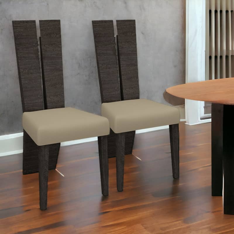 Set of 2 Modern Grey Upholstered Armless Dining Chairs with Dark Brown Wood Legs and Solid Back - 42.5”H x 19”W x 23.5”D