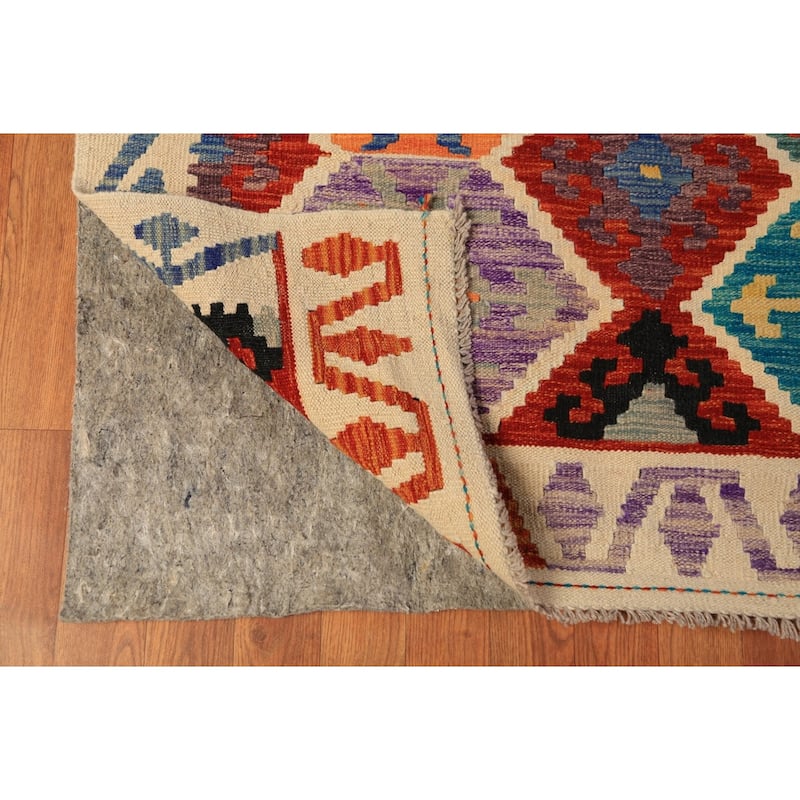 Geometric Kilim Oriental Area Rug Hand-Woven Multi-Color Wool Carpet - 8'9"x 9'7"