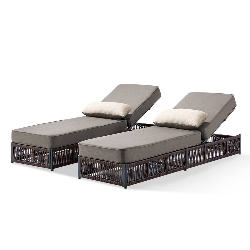 Pocassy 2 Pieces Patio Chaise Lounge Chair with Adjustable Backrest
