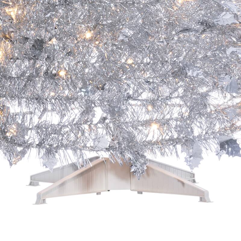 4 ft. Pre Lit Warm White LED Pop up Silver Tinsel Tree