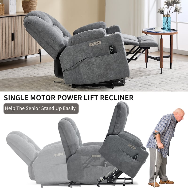 Power Lift Recliner Chair with Massage & Heat, Heavy Duty Electric Recliner, Recliner Chair with USB Ports & 2 Cup Holders