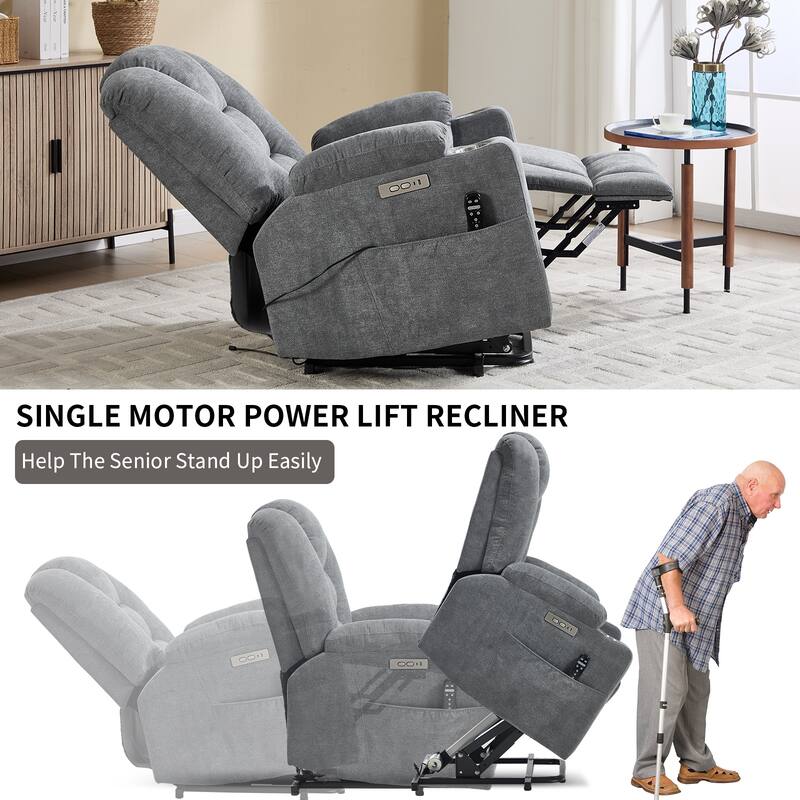 Power Lift Recliner Chair with Massage and Heat for Elderly, Overstuffed Wide Recliners, Heavy Duty Motion Mechanism