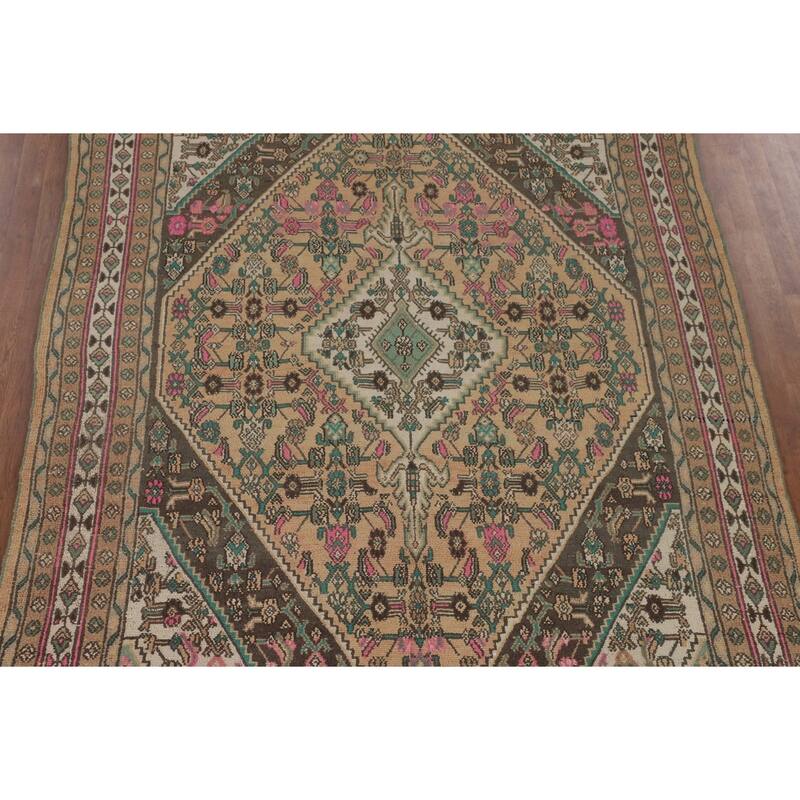 Hamedan Persian Vintage Rug Geometric Hand-Knotted Wool Carpet - 7'0"x 10'0"