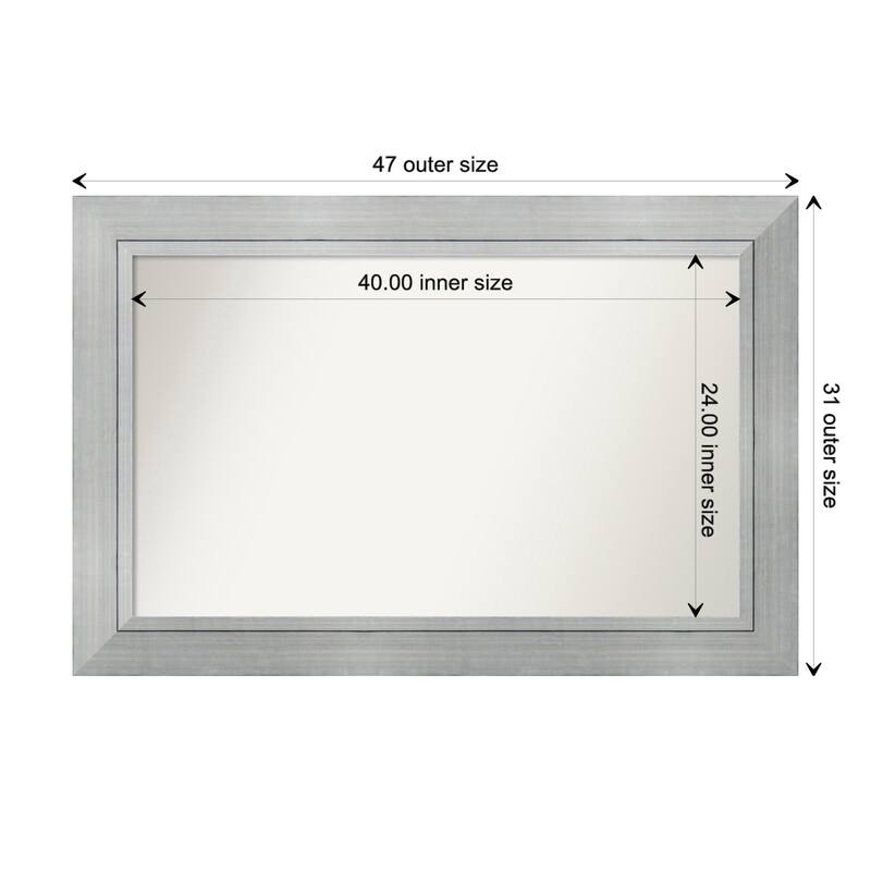 Romano Silver Framed Non-Beveled Custom Wall Mirror, Bathroom Vanity Mirror - Outer Size: 47.25 x 31.25