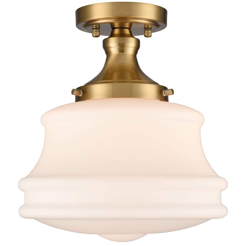 Orvieto Modern Brass Semi Flush Mount Ceiling Light Schoolhouse Fixture 1-Light - Brass w/Opaque Shade
