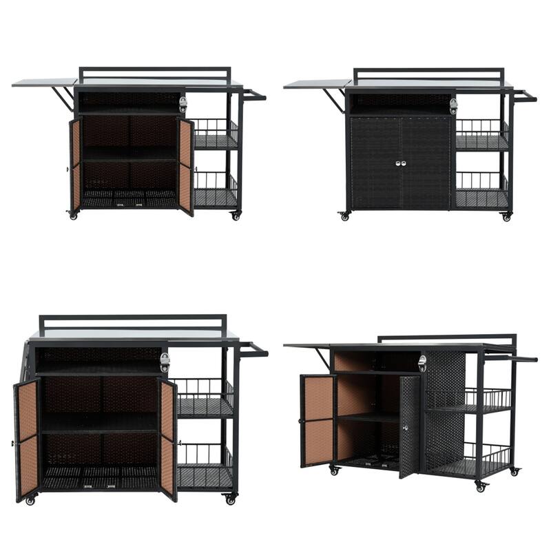63.9" Outdoor Kitchen Island with Foldable Tabletop and Bottle Opener