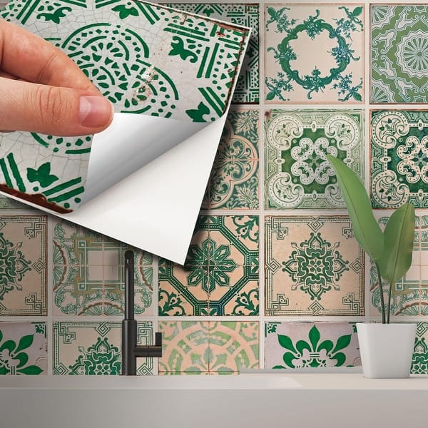 RoyalWallSkins Portuguese Tile Decals 4x4 Inch - Set Of 16 - Self Adhesive Peel