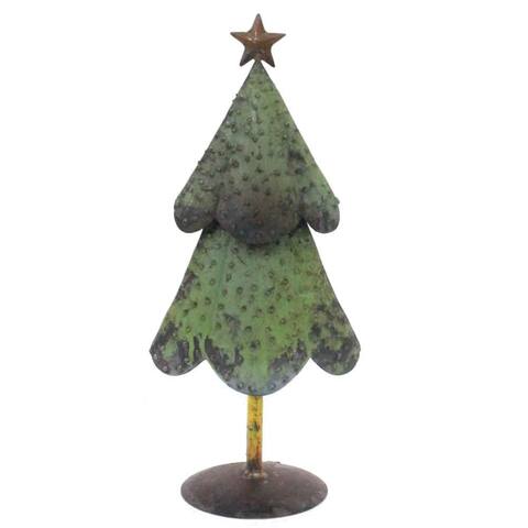 HomeRoots 4.5" x 6.5" x 16" Green/Bronze/Yellow, Reclaimed Iron - Christmas Tree