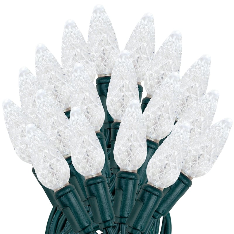 70 Light C6 LED Christmas Mini Light Set, Green Wire, 24 Feet - White