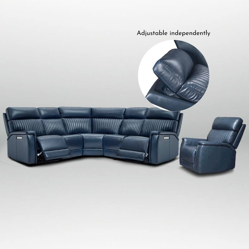 105" W Genuine Leather Power Reclining Sectional and Recliner Sofa Set with USB&USB-C Port, 1 Power Armlesschair