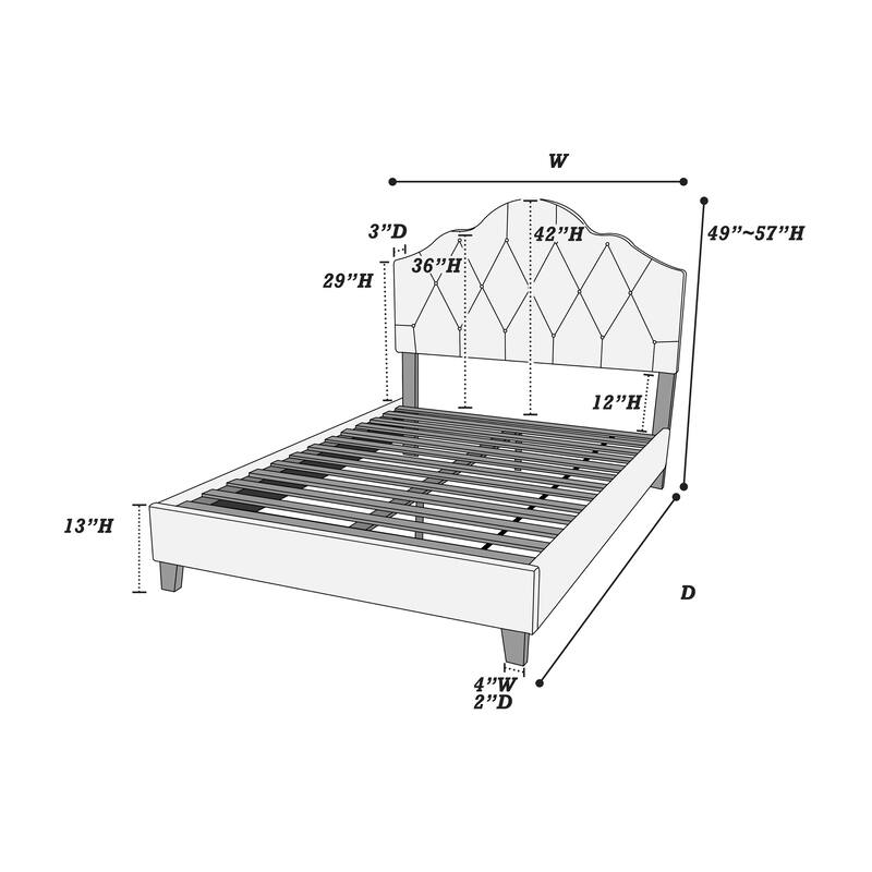 Contemporary Full Size Upholstered Platform Bed Frame with Adjustable Headboard and Button Tufting, Bedroom Furniture