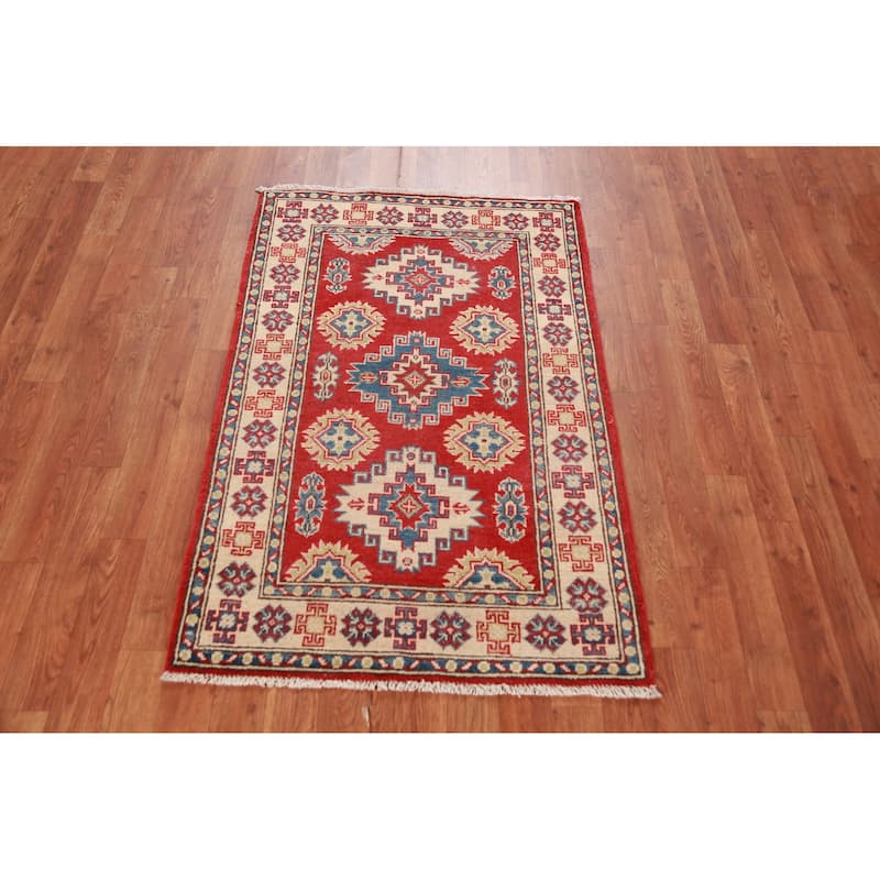 Red Kazak Foyer Rug Hand-Knotted Traditional Bedroom Wool Carpet - 2'8"x 4'0"