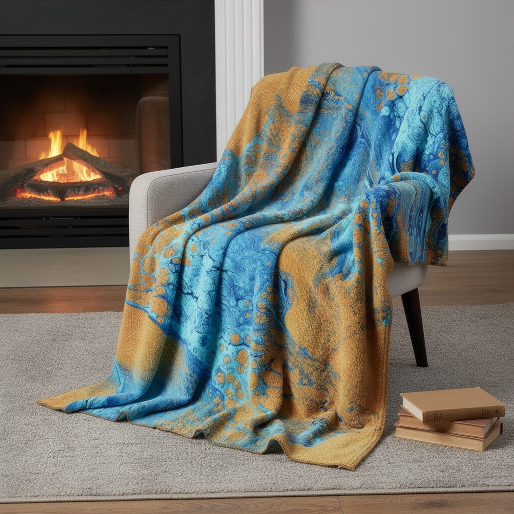 HomeRoots 50" X 70" Cobalt And Copper Abstract Microfiber Plush Throw Blanket