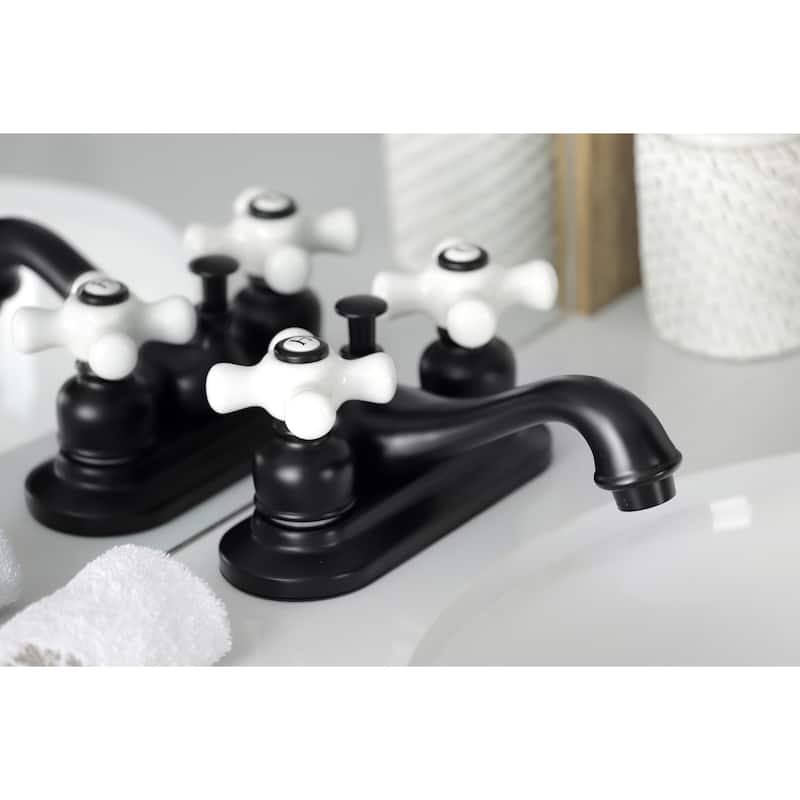 Kingston Brass Restoration Two-Handle 3-Hole Deck Mount 4 in. Centerset Bathroom Faucet