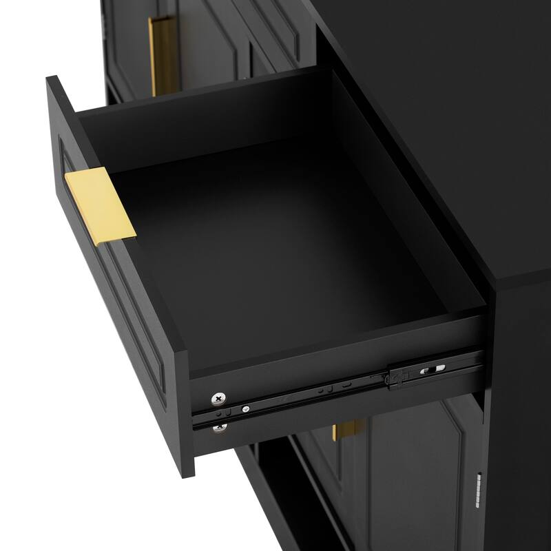 Multi-Functional Storage Buffet with 3 Drawers & 4 Doors, Sideboard with Adjustable Shelf and Open Storage Compartments