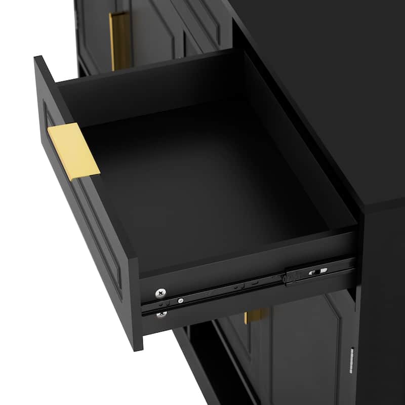 Sideboard with 4 Doors & 3 Drawers, Buffet Cabinet with Adjustable Shelf & Open Shelf, Multi-Functional Wooden Storage Cabinet