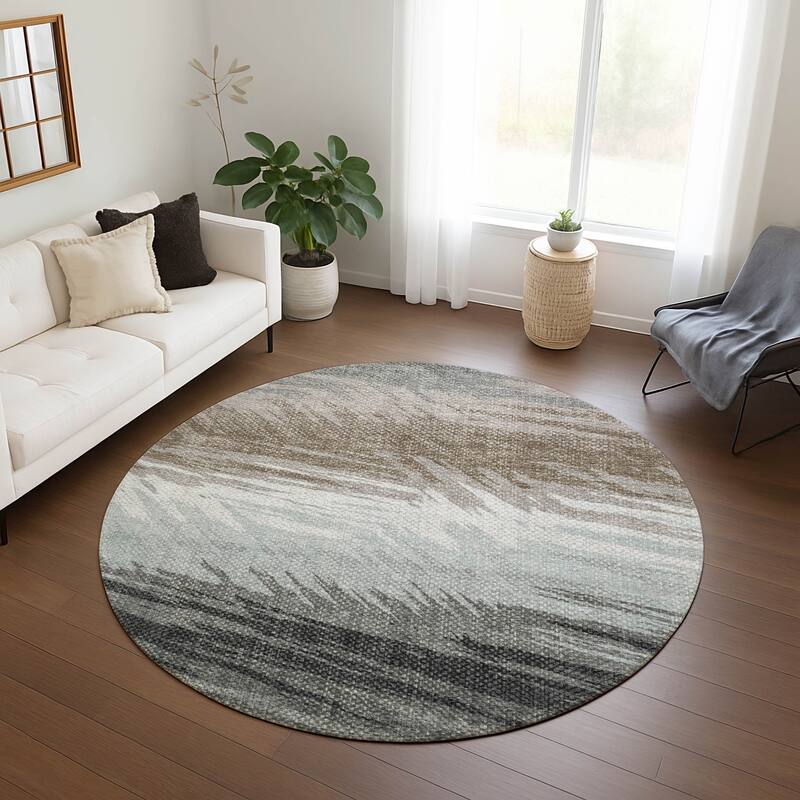 Machine Washable Indoor/ OutdoorAbstract Brushstrokes Chantille Rug