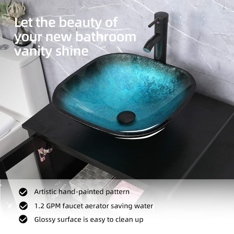 72" Bathroom Vanity Set Glass Ceramic Vessel Sink Side Cabinet Combo