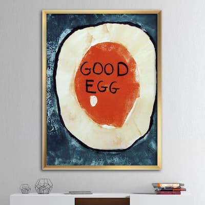 Designart "Good Egg On Blue" Modern & Contemporary Framed Art Print