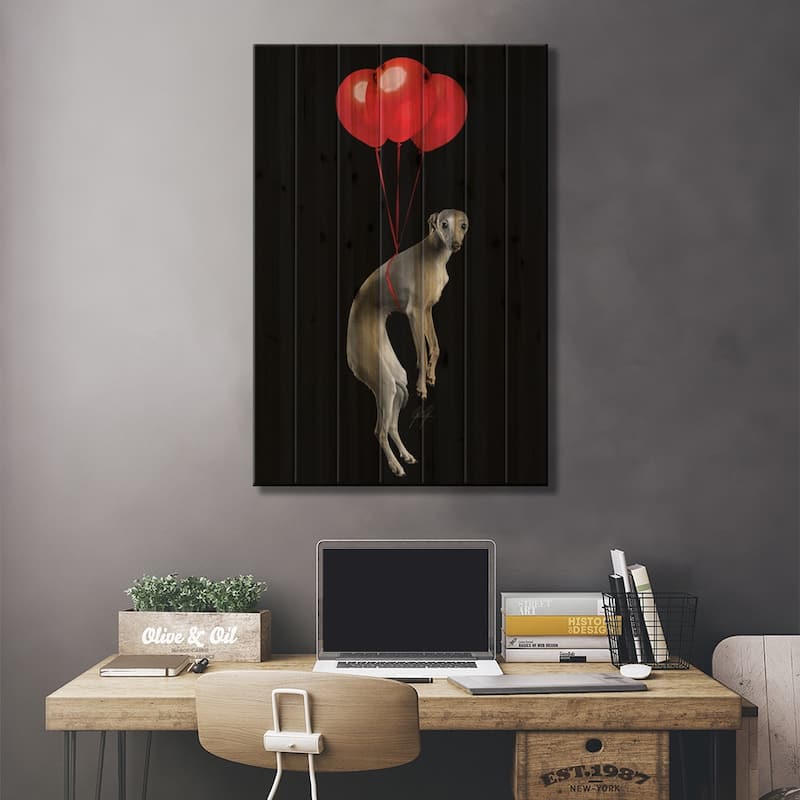 Party Dog I Print On Wood by Kathrin Federer - Multi-Color