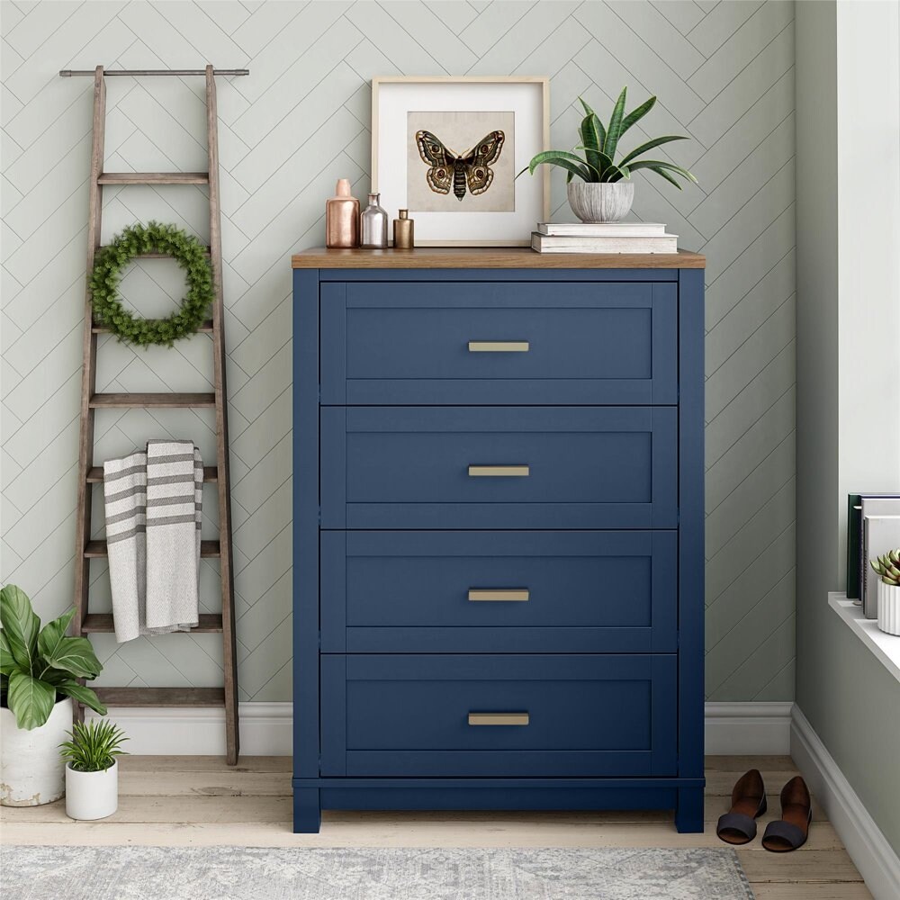 Josiah 4 Drawer Dresser, Navy with Walnut top - none - Bed Bath