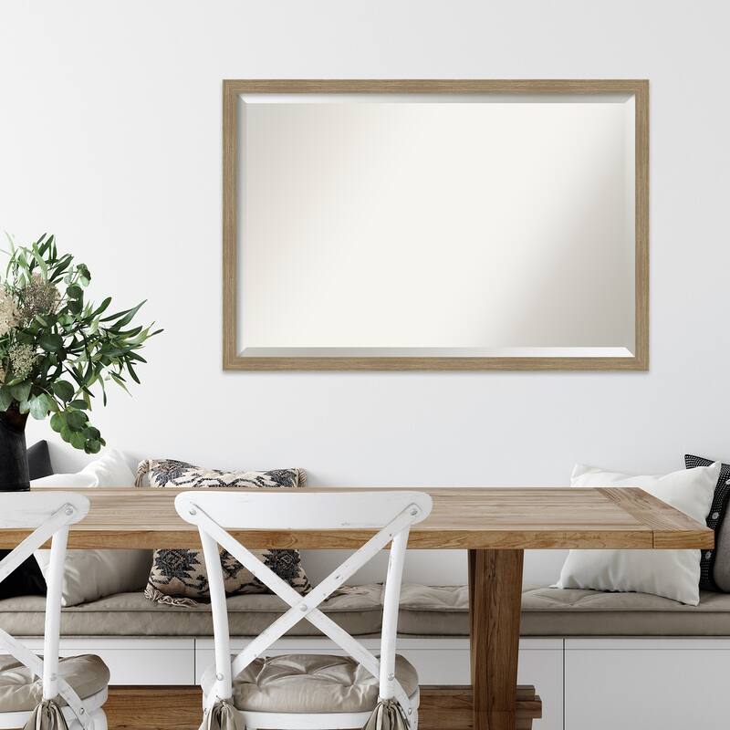 Woodgrain Stripe Beveled Wood Framed Wall Mirror