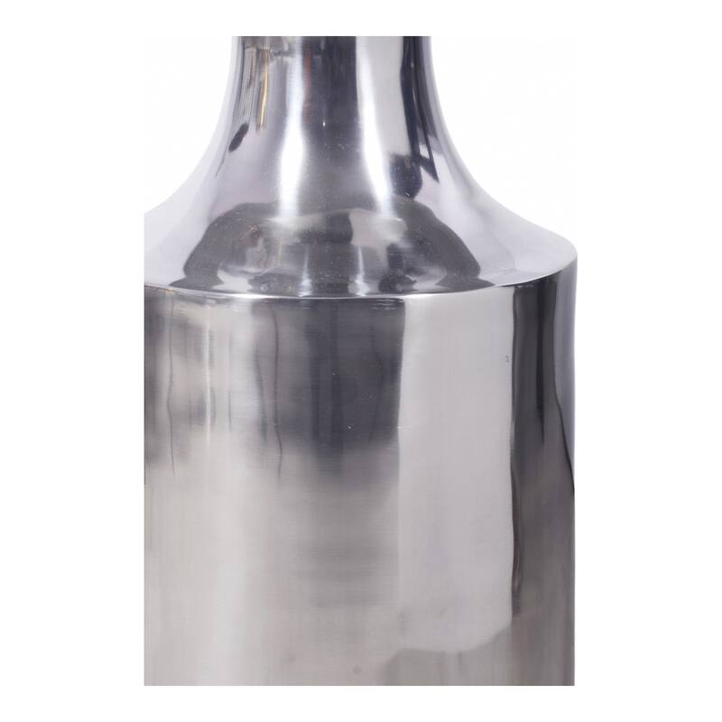 NADAAL STUDIOS Dorian Accent Table, Round Aluminum with Polished Semi-Gloss Finish, Silver